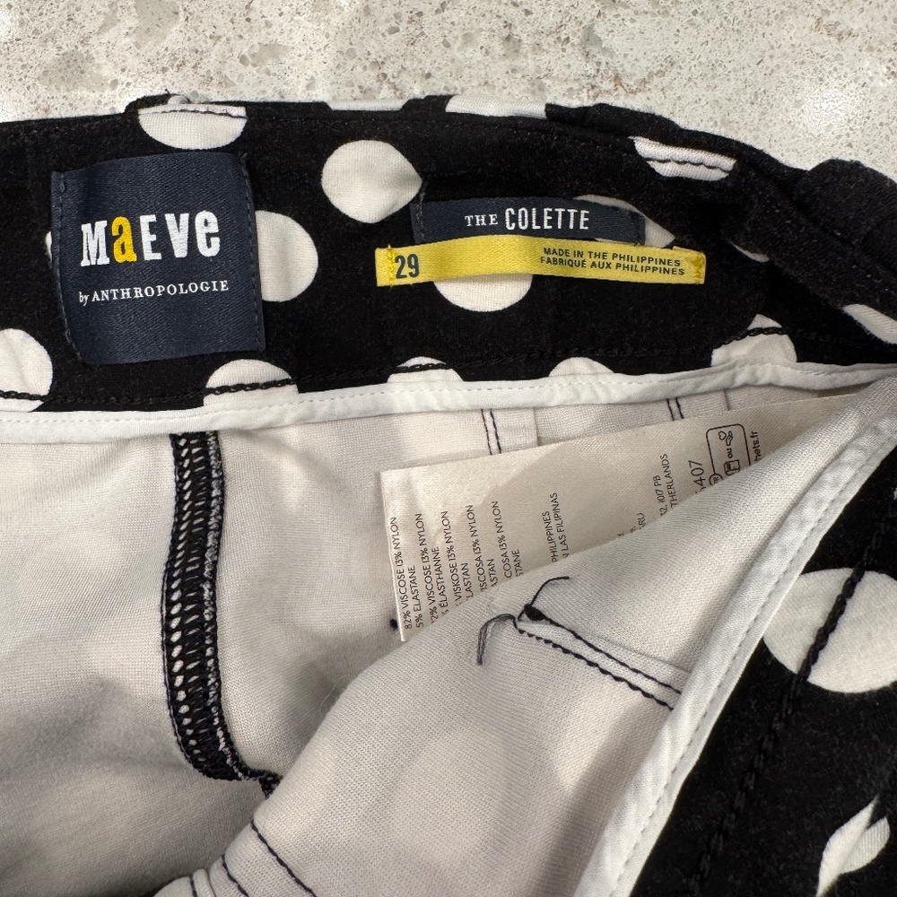 Maeve Anthropologie Colette Ponte Pants 29 Black White Polka Dot - Picture 3 of 3